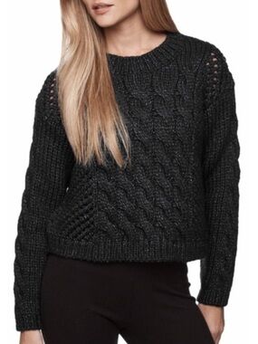 James Perse Chunky Crop Cable Knit Wool Blend Crew Neck Sweater Medium